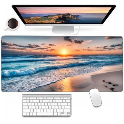 Large Gaming Mouse Pad 35.7"X15.7",Sea Waves Beach Mousepad Desk Mat - color: Sunset at Sea