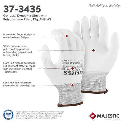 Majestic Cut-Less Dyneema Glove with Polyurethane Palm | 12 Pairs - MED | 13 Gauge Liner, ANSI A3, Lightweight Comfort, Breathable, White/White | for Automotive, Industrial, Manufacturing | 37-3435 - size: Medium