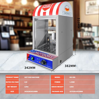 Hot Dog Steamer 2-Tier Hot Dog Steamer Machine with Bun Warmer 27 L/24.52 QT Electric Steamer with Adjustable Temperature