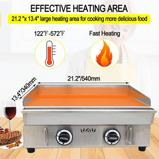 TECHTONGDA LPG Gas Grill Griddle, Stainless Steel Commercial Countertop Griddle Flat Top Grill, Restaurant Teppanyaki, BBQ Plate Grill with Adjustable Temperature Control, 21.26"x13.39", 2800Pa - size: 21.26"*13.39" # 134222