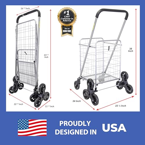 dbest Products Stair Climber Cruiser Cart Shopping Grocery Rolling Folding Laundry Basket on Wheels Foldable Utility Trolley Compact Lightweight Collapsible, Silver - color: Silver, style: Stair Climber