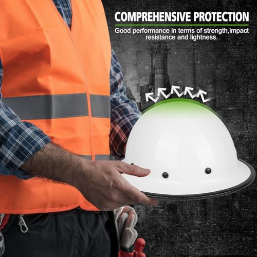 GREEN DEVIL Fiberglass Full Brim Hard Hat OSHA & ANSI Rated Fiber Hardhat for Men with Brim Guard - color: White