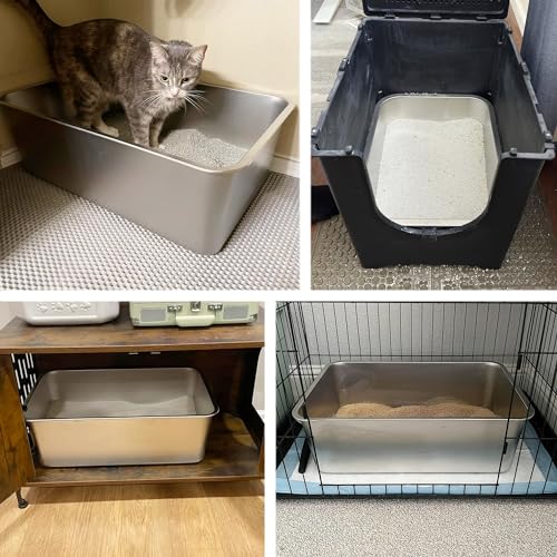 Stainless Steel Litter Box,XXL Metal Cat Litter Box for Big Cats 8IN Deep, Cat LitterBox High Sided Pet Toilet Easy to Clean,Cats Litter Pan for Adult Cats,Non Stick, No Smell - color: 23.6" L x 15.7" W x 8" H