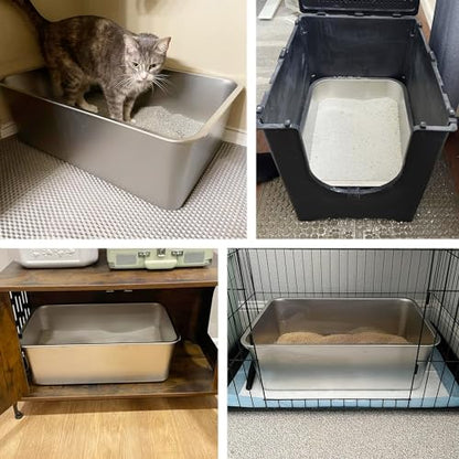 Stainless Steel Litter Box,XXL Metal Cat Litter Box for Big Cats 8IN Deep, Cat LitterBox High Sided Pet Toilet Easy to Clean,Cats Litter Pan for Adult Cats,Non Stick, No Smell - color: 23.6" L x 15.7" W x 8" H