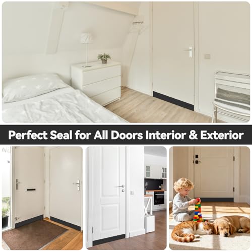 Ohuhu Wide 3.4" Door Draft Stopper, 1.4" Adhesive Weather Stripping Seal - color: Black, size: 39"L x 3.4"W