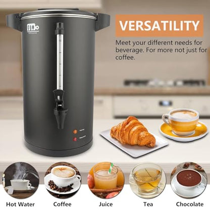 55-Cup 10L Commercial Coffee Urn, Festa Essential 750W Double Wall Large Percolate Coffee Maker Stainless Steel Hot Water Urn Dispenser with Double Dripless Faucet, Quick-Brewing for Catering, Black - size: 10L-55Cups