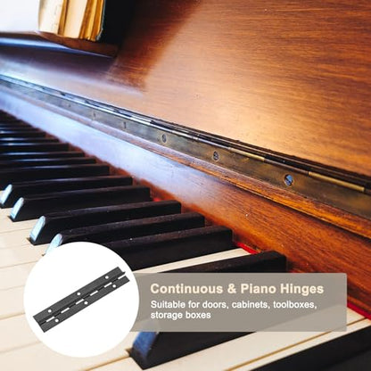M METERXITY 6-Pack Piano Hinges, 6 Inch / 150mm 304 Stainless Steel Continuous Piano Hinge with Holes and Screws for Cabinets Door/Storage Box [1.2X 0.04/ 30x 1mm Open Width Thick, Black] - size: 6 Inch