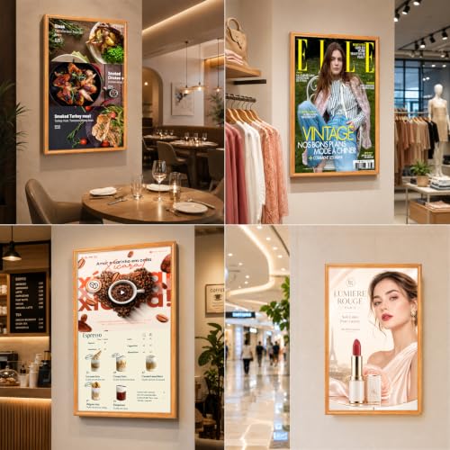 43" 4K UHD Digital Signage Display with Solid Wood Frame|700 Nits Slim Menu Board|GMS Remote Management & Plug-Play|Digital Art Frame for Restaurants, Galleries & Luxury Home - size: 43 In