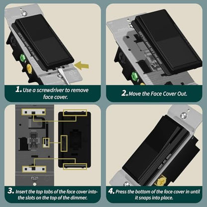 TOPGREENER 300W LED Dimmer Switch, Single Pole or 3-Way, Black, 2P - color: Black