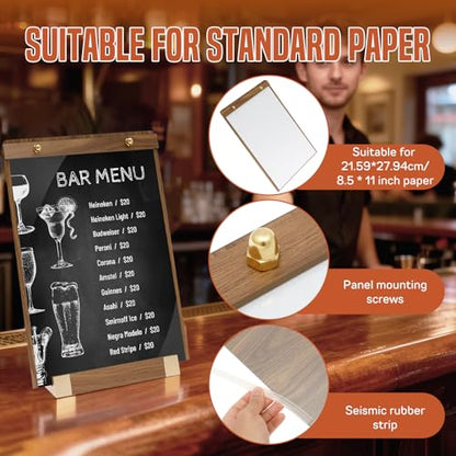 4 Pack Acrylic Sign Holder 8.5 x 11 with Walnut Wood Base, Tabletop Clear Display Stand for Restaurant Menus, Office Flyers & Wedding Table Numbers - color: 4 Pack