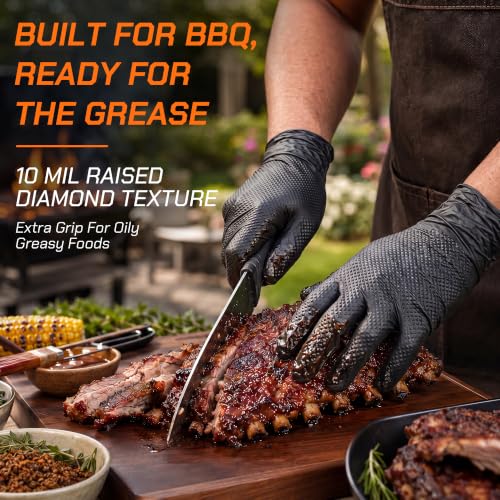 Nitrile Gloves HEAVY DUTY 10 Mil Rubber Black Mechanic Gloves Large - size: Large