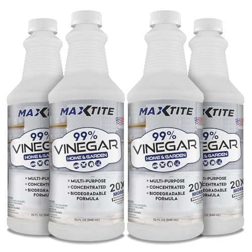 Maximum Strength 99% Vinegar for Home & Garden Cleaning (4 Pack of 32 oz Bottles) - 100% Natural Cleaning Solution