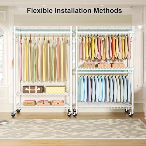 FUTASSI P1 Plus Rolling Clothes Rack, 22mm Diameter Heavy Duty Garment Rack - color: White, size: P1 Plus