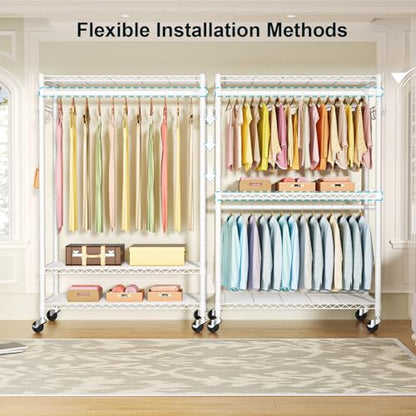 FUTASSI P1 Plus Rolling Clothes Rack, 22mm Diameter Heavy Duty Garment Rack - color: White, size: P1 Plus