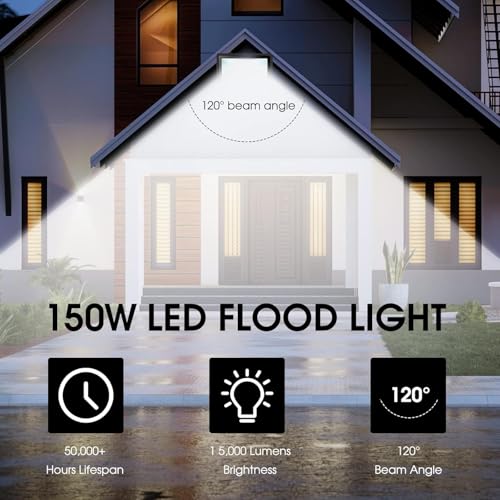 XYCN 3 Pack 150W LED Flood Light Outdoor,Super Bright Security Light,15500LM IP66 Waterproof Floodlight,5000K Daylight LED Exterior for Basketball Court, Stadium, Playground - color: 150W 3pack led flood light