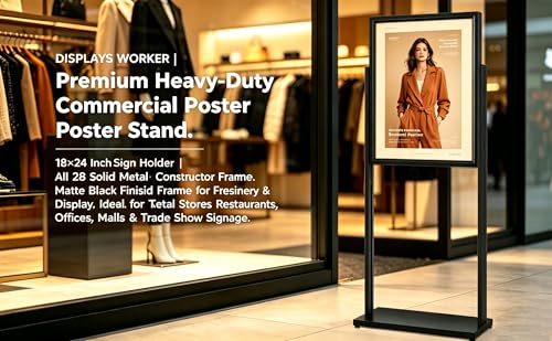DISPLAYSWORKER 18x24 Poster Stand , Aluminum Double side Sign Holder floor Stand, Have Duty Base for Retail StoreS,Resrtaurants&Office - size: 18×24