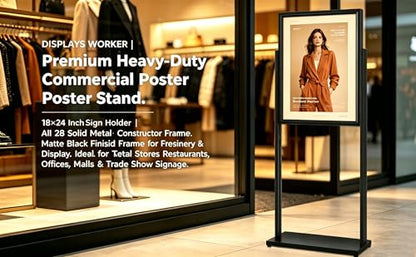 DISPLAYSWORKER 18x24 Poster Stand , Aluminum Double side Sign Holder floor Stand, Have Duty Base for Retail StoreS,Resrtaurants&Office - size: 18×24