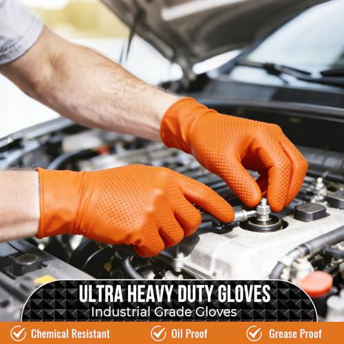 ANBOSON 10 Mil Heavy Duty Diamond Texture Nitrile Gloves, X-Large, 100 Ct - color: Orange of 100, size: X-Large