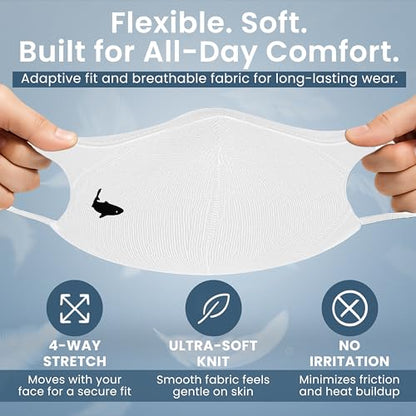 INHERENT Reusable Face Mask, Anti-Odor, Adjustable, Comfortable - style: White - Large