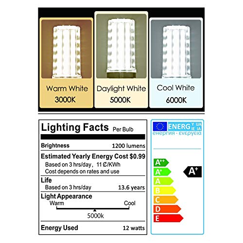E12 LED Bulbs 12W Candelabra led Light Bulb,100 Watt Equivalent 1200lm Daylight White 5000K E12 Base LED Chandelier Light Bulbs Non-Dimmable LED Corn Bulbs, Pack of 6 - color: E12-12w-5000k-6pcs