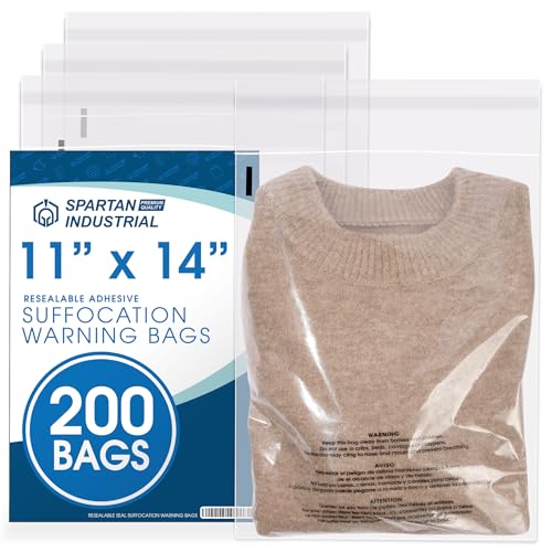 11” X 14” (200 Count) Self Seal Clear Poly Bags with Suffocation Warning - size: 11" X 14"