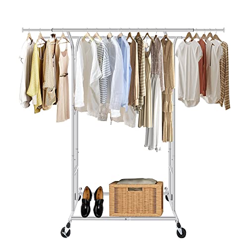 Fishat Silver 60" H Heavy Duty Double Rod Rolling Garment Clothes Rack - color: Chrome