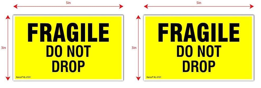 Kenco 3" X 5" Fragile Do not Drop Fluorescent Shipping Label Stickers - 500 Permanent Adhesive Labels Per Roll (Pack of 2) - size: 2 PACK