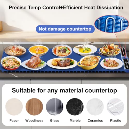 XXL Food Warming Mat for Parties Buffet 40”X15” Silicone Food Warmer 550W - size: Blue-XXL 15*40in