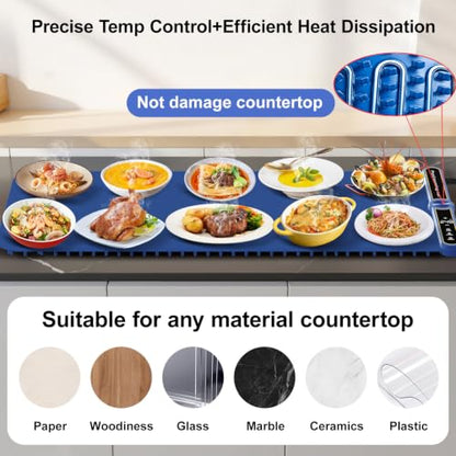XXL Food Warming Mat for Parties Buffet 40”X15” Silicone Food Warmer 550W - size: Blue-XXL 15*40in