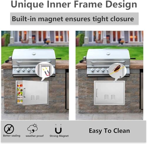 Outdoor Kitchen Doors, 23x17 Inch 304 Stainless Steel BBQ Access Door with Vent, Double Steel Doors for Outdoor Grill Island - size: 23W x 17H-Right