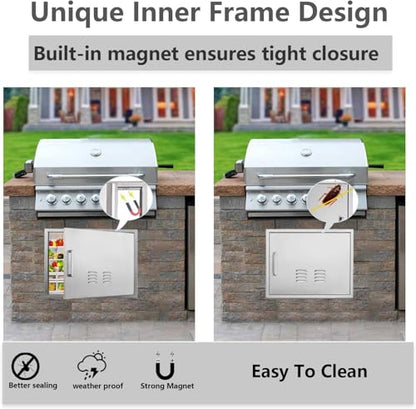 Outdoor Kitchen Doors, 23x17 Inch 304 Stainless Steel BBQ Access Door with Vent, Double Steel Doors for Outdoor Grill Island - size: 23W x 17H-Right