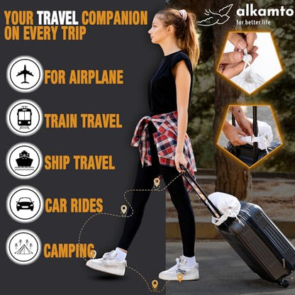 alkamto Travel & Camping Comfortable Memory Foam Pillow – Easy to Carry Portable Bag – Temperature Regulating Pillow Case - size: 13.7 x 11.8 x 3.9 / 3.14 In - Pink + Extra Cover