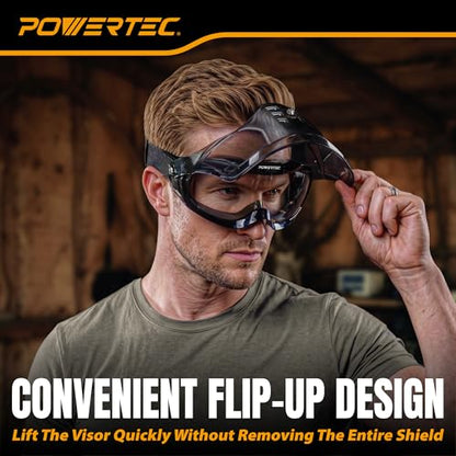 POWERTEC Safety Face Shield with Clear Anti-Fog Goggles, ANSI Z87+ (72433)