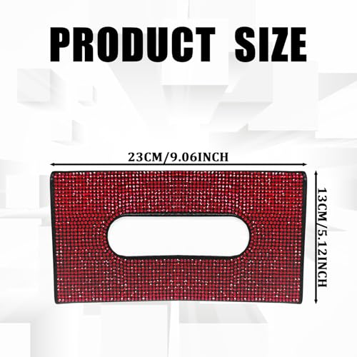 Bling Car Sun Visor Tissue Box Holder, Napkin and Face Mask Storage Box for Cars, Upgraded PU Leather Tissue Box with Crystal Rhinestones, Car Decoration Accessories for Women (Red) - color: Red