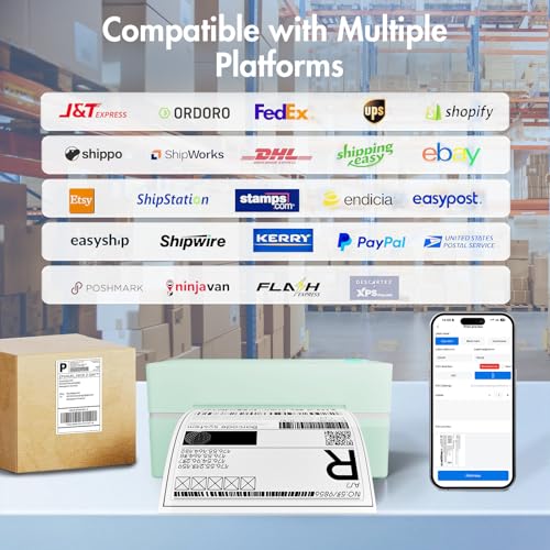 Thermal Shipping Label Printer 4x6 Bluetooth Label Maker for Small Business - color: Green