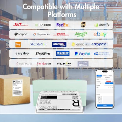Thermal Shipping Label Printer 4x6 Bluetooth Label Maker for Small Business - color: Green