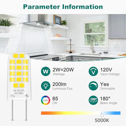 DiCUNO G8 LED Bulb Dimmable, 20W Equivalent, Daylight White 5000K, 10-Pack - color: Daylight White 5000k