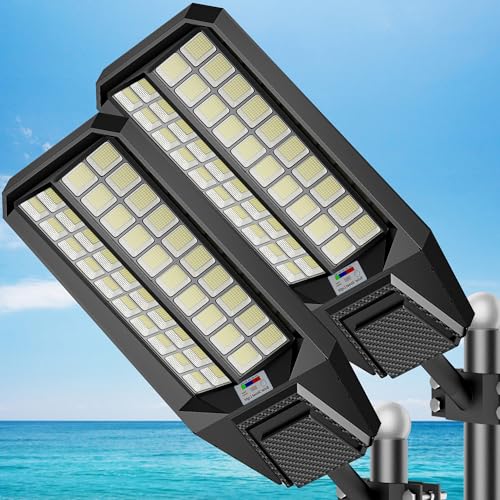 Solar Street Lights Outdoor Waterproof Dusk to Down Heavy Duty 10000W Commercial Large Solar Lights Outdoor Motion Sensor with Remote Control LED Parking Lot Flood Lights for Yard Pathway - size: XL-2Pack