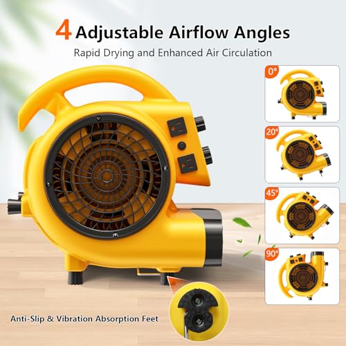 Air Mover 1/4 HP 1000 CFM Air Blower Fan, Carpet Dryer Fan, Floor Dryer - color: Yellow