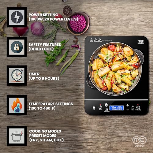 OMEO Portable Induction Cooktop Hot Plate Countertop Burner 1800 Watts Induction Burner with LCD Sensor Touch, LED Display, 10 Temperature Levels, Child Safety Lock, Auto Shutoff Function - size: Singe Burner