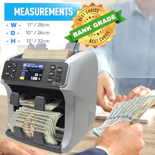 DETECK DT40P Printer & DT800 Bank Grade Mixed Denomination Money Counter with Reject Pocket, Multi Currency, Bill Counter 2CIS/UV/IR/MG/MT Counterfeit Detection, Cash Counter Serial Number