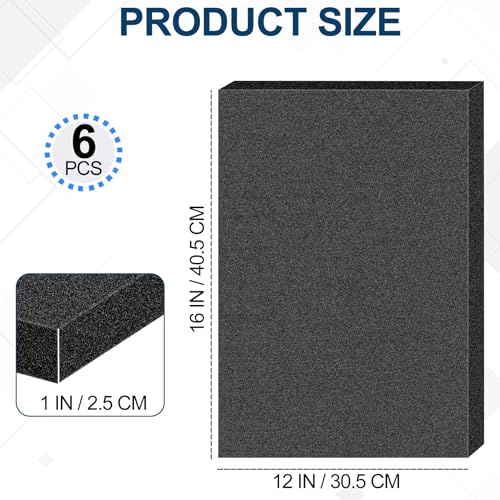 6 PCS Polyurethane Foam Sheets 16" L x 12" W x 1" T Packing Foam Inserts Cuttable Craft Foams Cushion Foams High Density Foam Pads for Case, Tool Box, Game Box, Camera, Jewelry, DIY Craft, Black - size: 16in X 12in X 1in