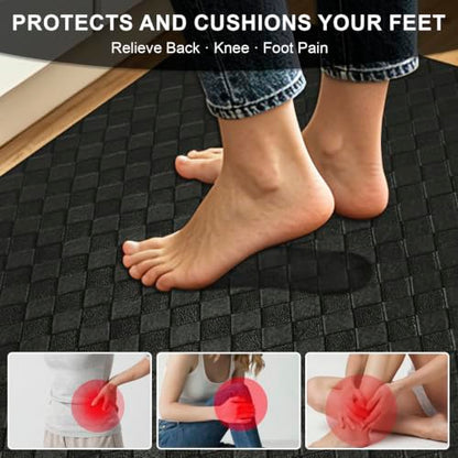 Kitchen Mats and Rugs Cushioned Anti-Fatigue, 35.4" x 59.1", Black - color: Black, size: 59.1"L x 35.4"W x 0.4"Th