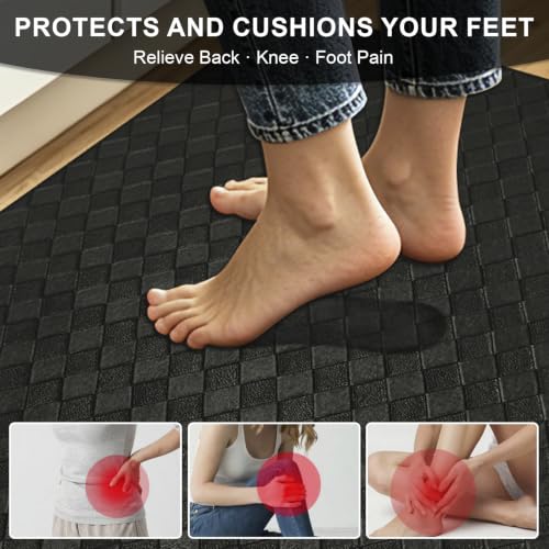 Kitchen Mats and Rugs Cushioned Anti-Fatigue, 23.6" x 86.6", Black - color: Black, size: 86.6"L x 23.6"W x 0.4"Th
