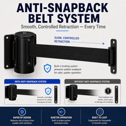 Crowd Control Warehouse Wall Mount Retractable Belt Barrier, 11' Black Belt - color: Black, size: Solid Color