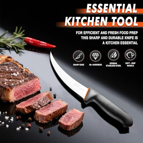 TIVOLI 6 Inch Curved Boning Knife - Butcher Knife with Non-Slip Softgrip - size: 6.1"