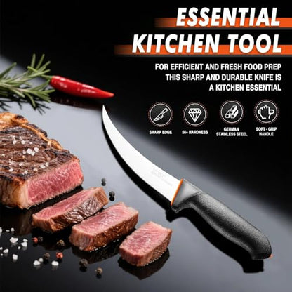 TIVOLI 6 Inch Curved Boning Knife - Butcher Knife with Non-Slip Softgrip - size: 6.1"