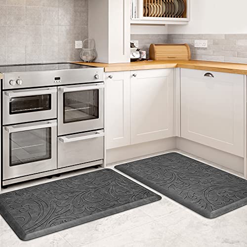 KMAT 2PCS Kitchen Mat Cushioned Anti-Fatigue Comfort Standing Mat Rug - color: Grey, size: 1'5" x 2'4"+1'5" x 2'4" (Rectangular)