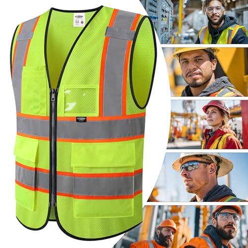 JKSafety Safety Vest for men women Hi Vis Vest with Pockets and Zipper High Visibility Reflective Vests BX320 - color: Yellow, size: Small