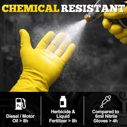 TitanFlex Heavy Duty Industrial Nitrile Gloves with Raised Diamond Texture, 8-mil, Latex Free (Green/Dark Green/Yellow) - color: Yellow (50ct), size: X-Large